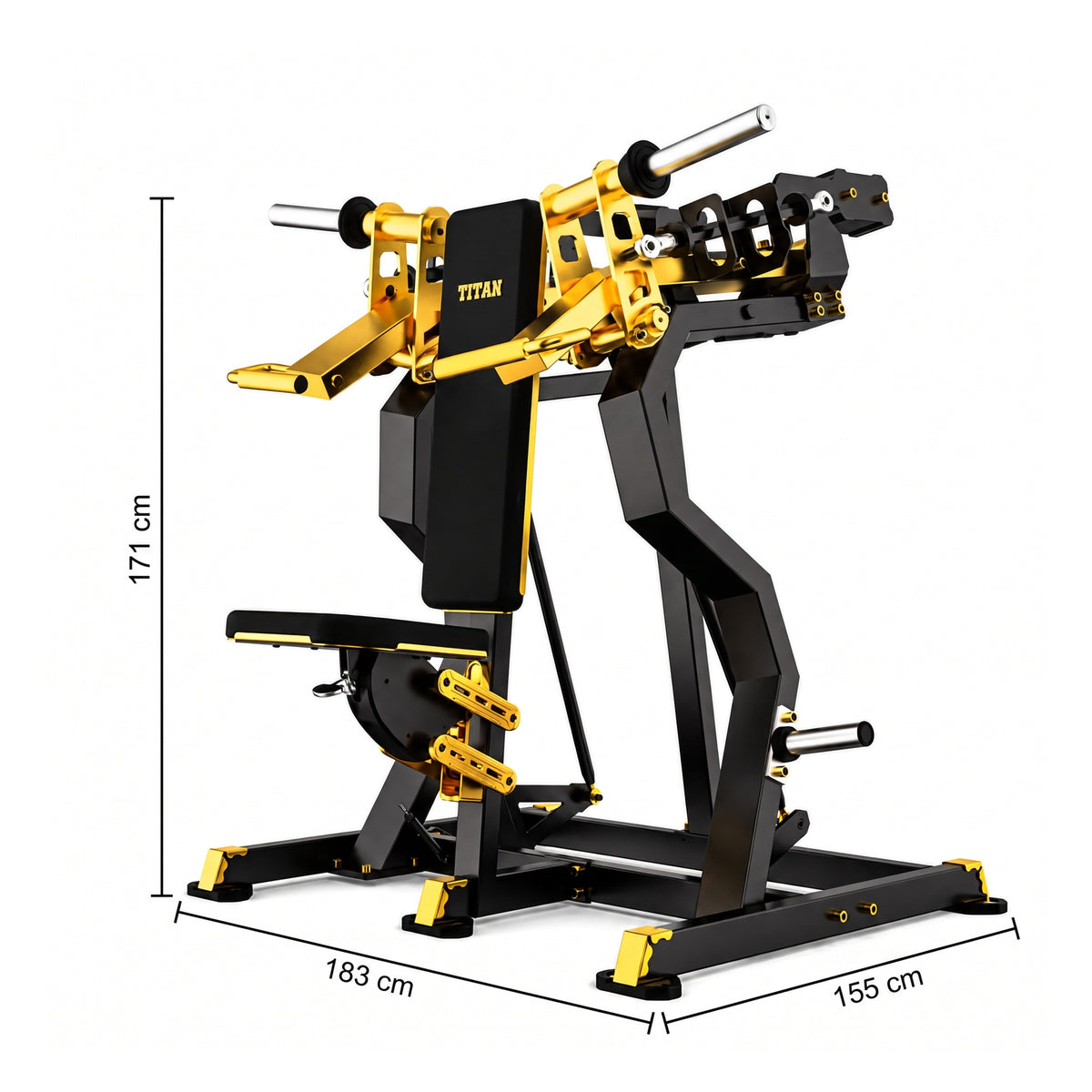 DHZ TITAN Mechanix Y935ZA Shoulder Press - Plate Loaded Schulterpresse für professionelles Oberkörpertraining – shoulder press schwarz gold abmessungen