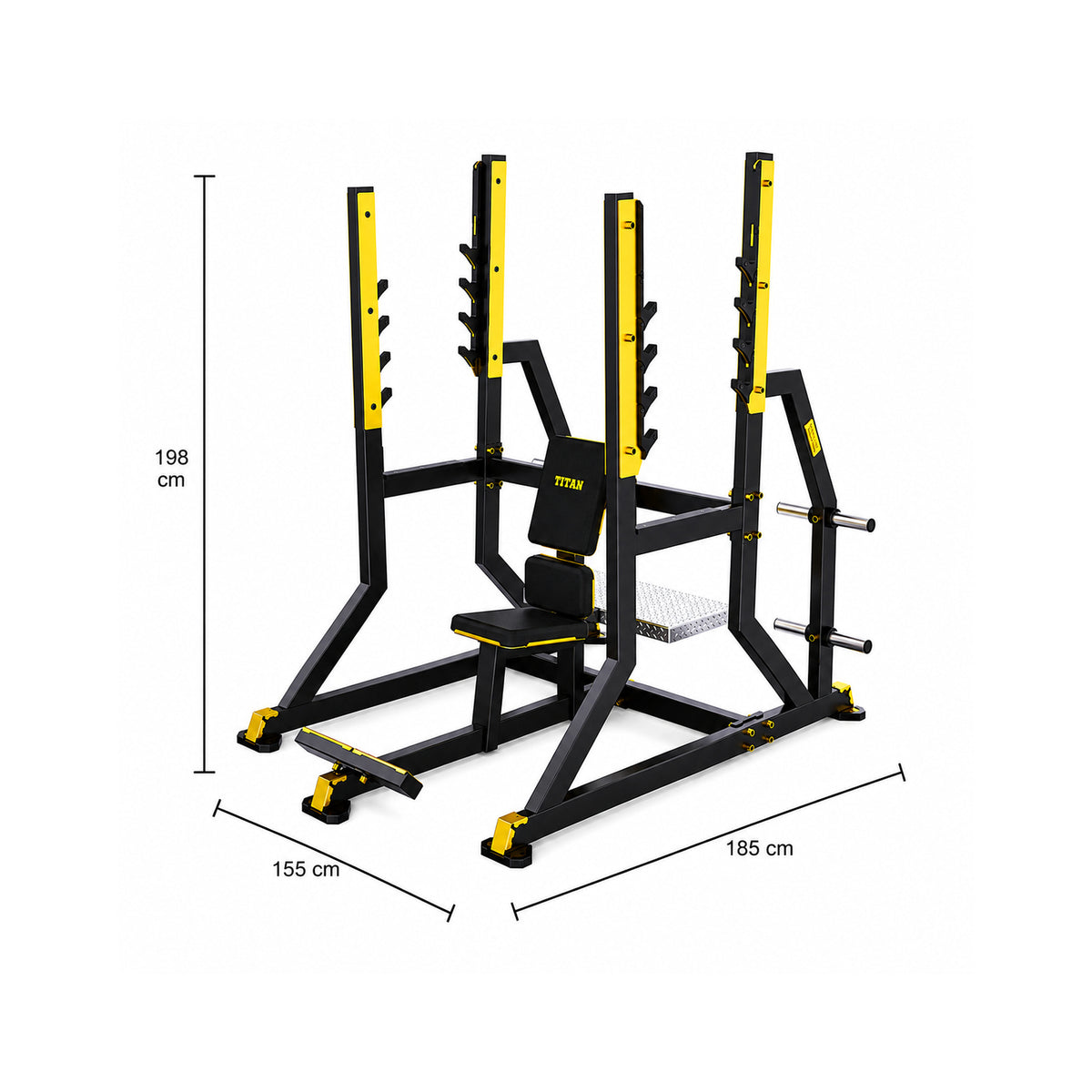DHZ TITAN Mechanix Y974ZA Olympic Military Bench - Plate Loaded Schulterpresse Bank für Langhanteltraining – olympic military bench schwarz gold abmessungen