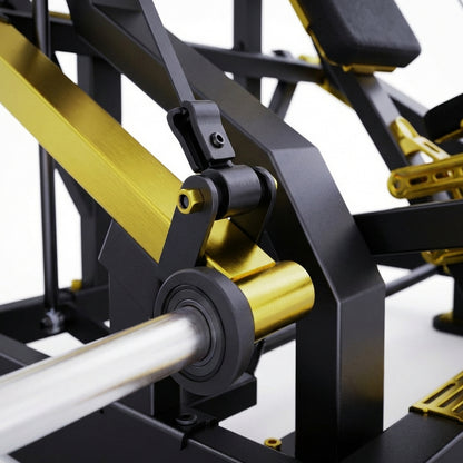 DHZ TITAN Mechanix Y983ZA Pull Over - Plate Loaded Gerät für Rücken- und Brusttraining – pull over schwarz gold gewichtaufnahme detail