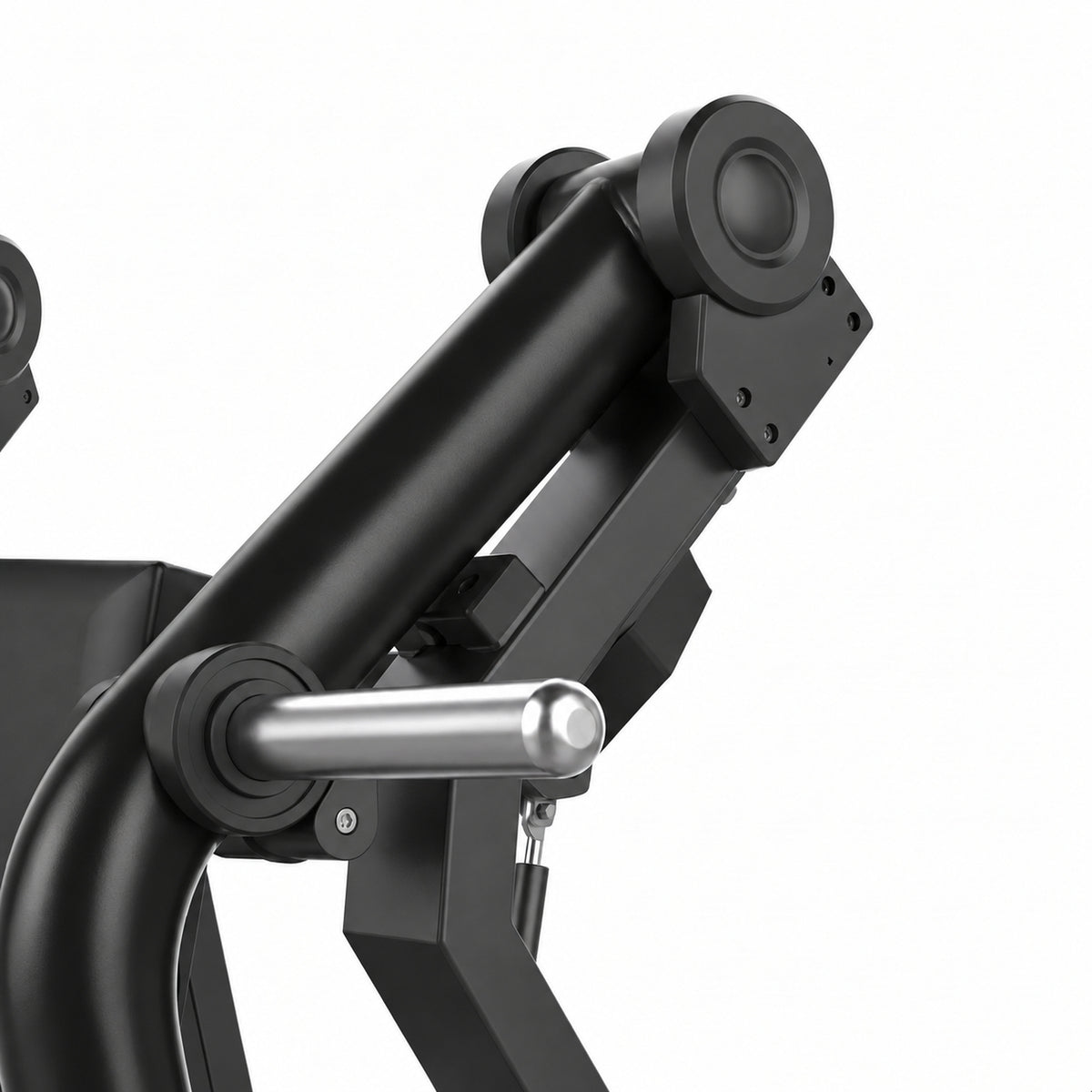 DHZ Y900 Y905L Brustpresse (Chest Press) mit Einstiegshilfe in Schwarz-Schwarz – Detail von Bewegungsarm und Gelenk