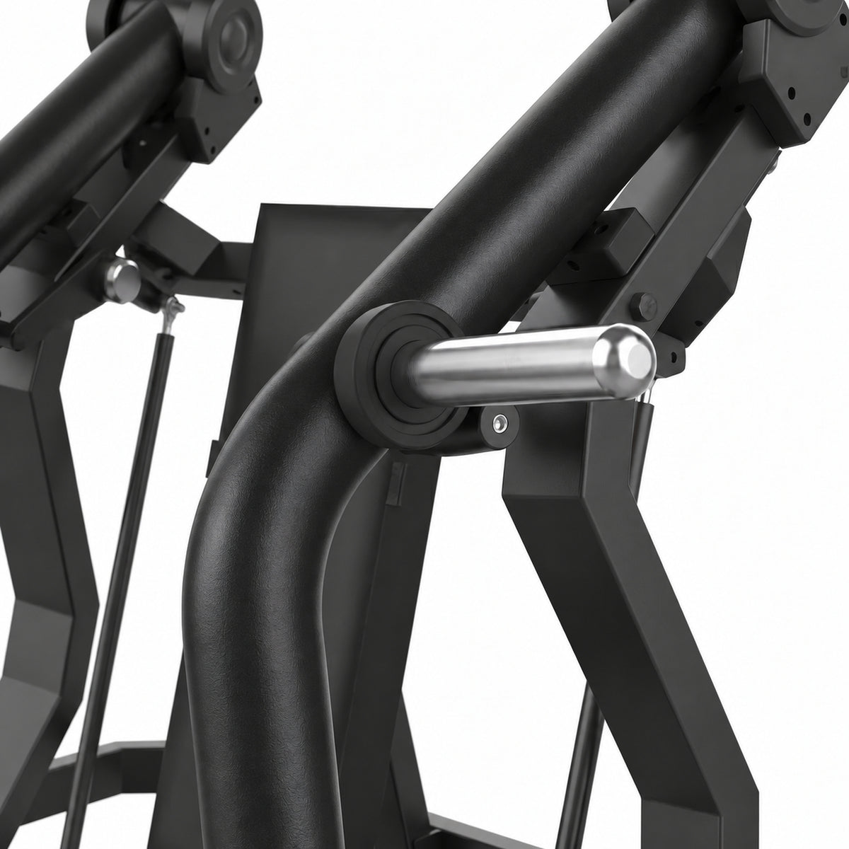DHZ Y900 Y915L Schrägbank-Brustpresse (Incline Chest Press) mit Einstiegshilfe in Schwarz-Schwarz – Detail der Hantelscheibenaufnahme