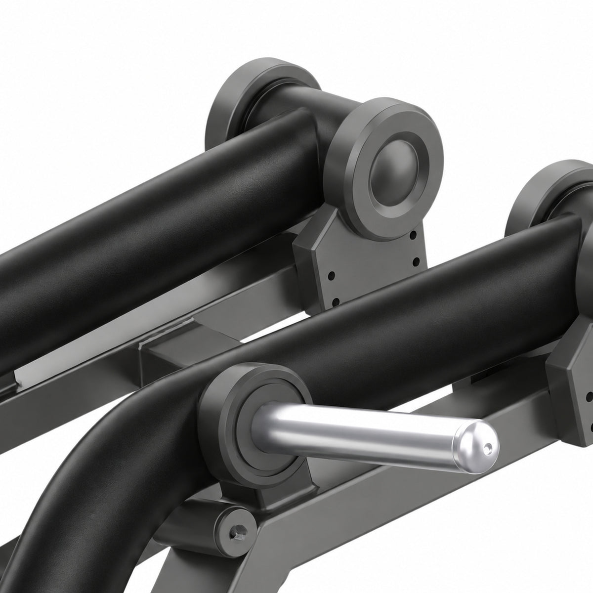 DHZ Y900 Y935L Schulterpresse (Shoulder Press) mit Einstiegshilfe in Schwarz-Schwarz – Detail der Hantelscheibenaufnahme