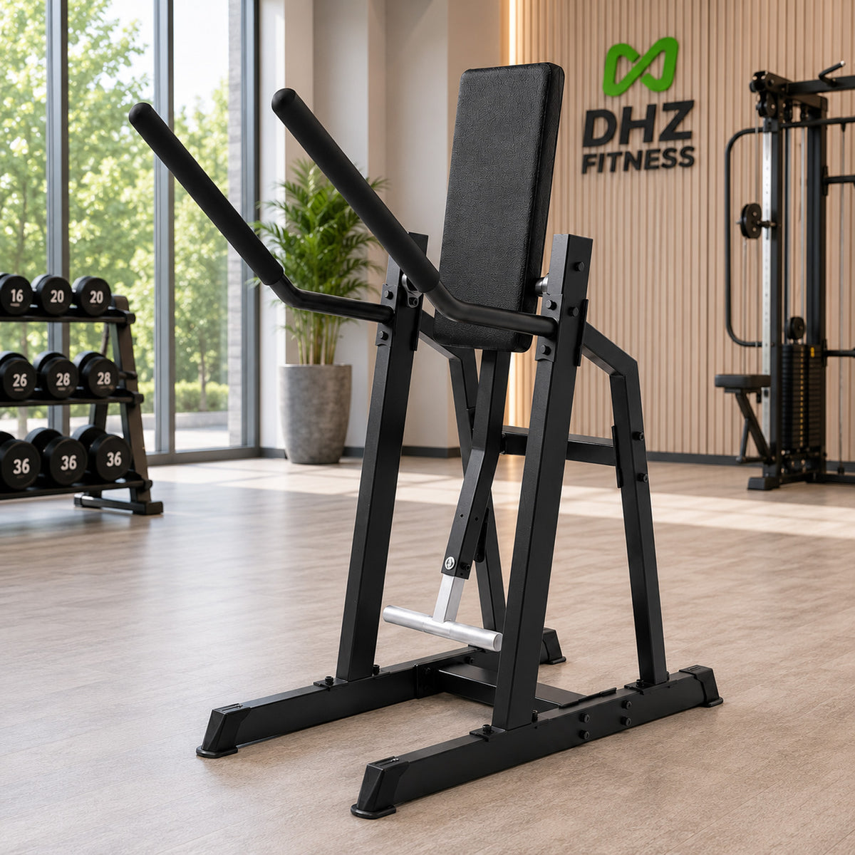 DHZ A623 V-Crunch Abdominal Trainer – Professioneller Körpergewichts-Bauchtrainer – Geräteansicht im professionellen Fitnessstudio