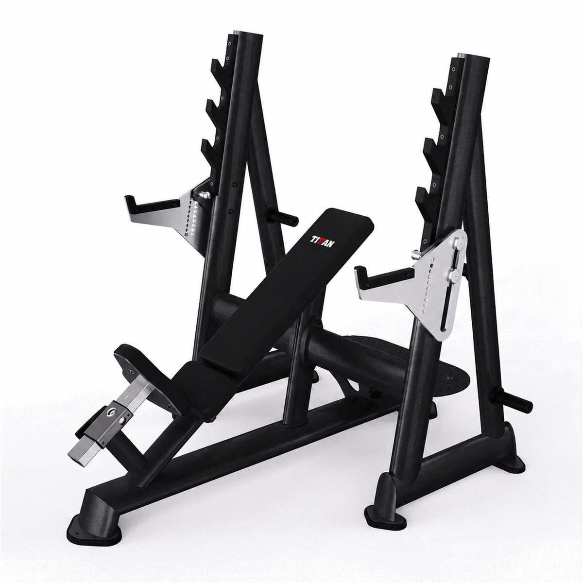 DHZ TITAN Extreme T932 Olympic Incline Bench – Professionelle olympische Schrägbank mit Hantelablagen – olympic incline bench langhantelbank obsidian black hauptansicht
