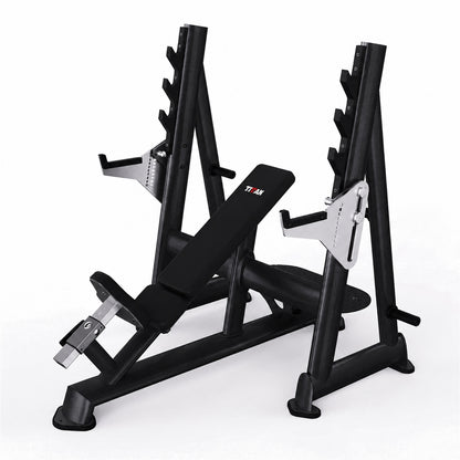 DHZ TITAN Extreme T932 Olympic Incline Bench – Professionelle olympische Schrägbank mit Hantelablagen – olympic incline bench langhantelbank obsidian black hauptansicht
