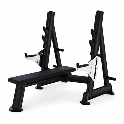 DHZ TITAN Extreme T933 Olympic Flat Bench – Professionelle olympische Flachbank mit Hantelablagen – olympic flat bench langhantelbank obsidian black hauptansicht