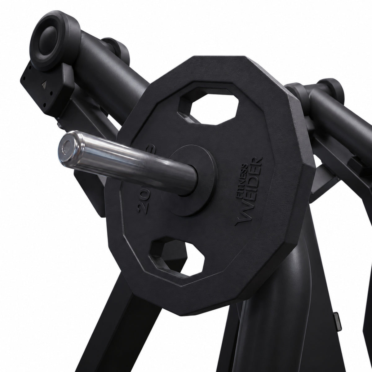 DHZ Y900 Y915 Schrägbank-Brustpresse (Incline Chest Press) in Schwarz-Schwarz – Detail der Hantelscheibenaufnahme
