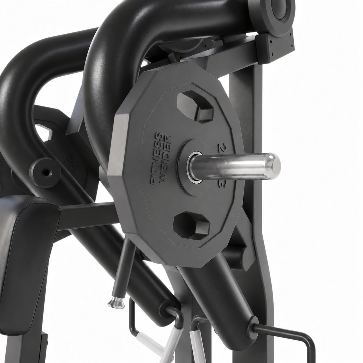DHZ Y900 Y925 Rudergerät (Low Row) in Schwarz-Schwarz – Detail der Hantelscheibenaufnahme