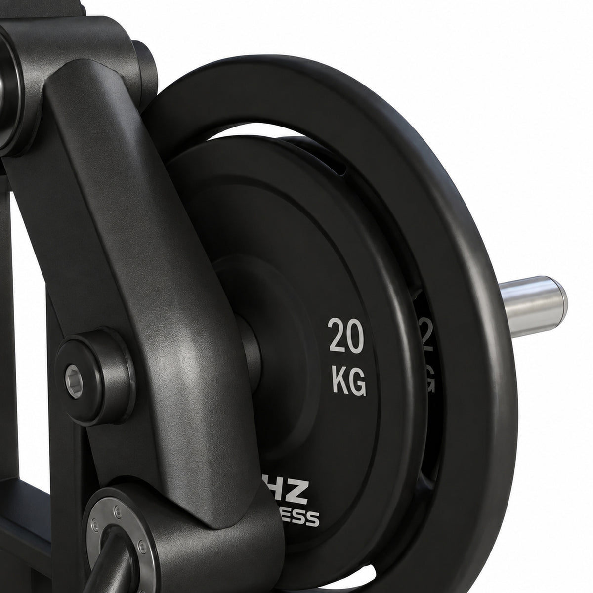 DHZ Y900 Y955 Beinbeuger (Leg Curl) in Schwarz-Schwarz – Detail der Hantelscheibenaufnahme