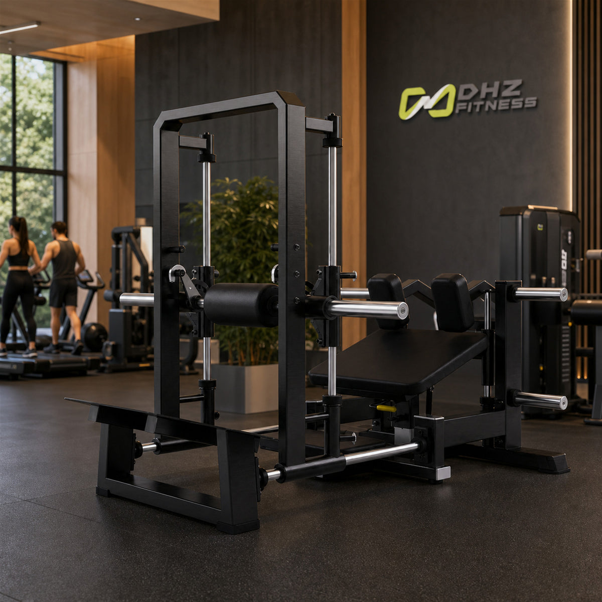 DHZ A609 3D Smith Hip Thrust – Plate Loaded Hip Thrust Maschine – Geräteansicht in einem hochwertigen Premium-Fitnessstudio