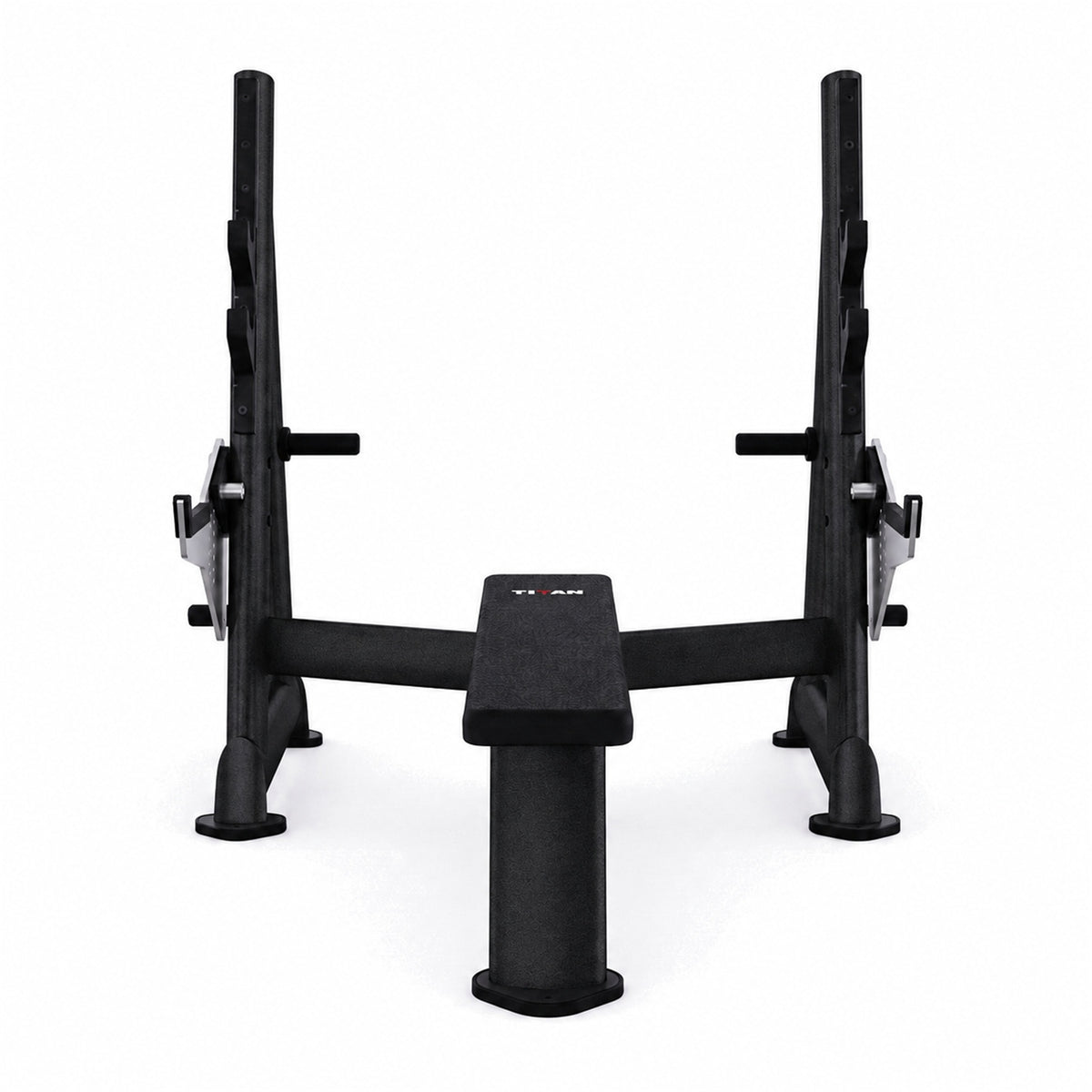 DHZ TITAN Extreme T933 Olympic Flat Bench – Professionelle olympische Flachbank mit Hantelablagen – olympic flat bench langhantelbank obsidian black frontansicht