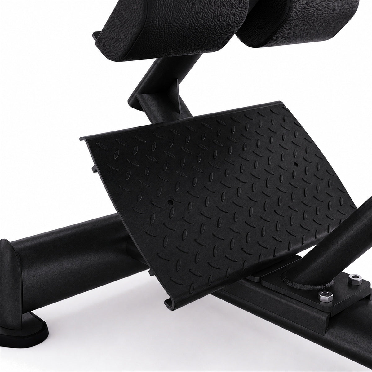 DHZ TITAN Extreme T935 Back Extension – Professionelle Hyperextension Bank für das Rückenstreckertraining – back extension hyperextension bank obsidian black fussplatte detail