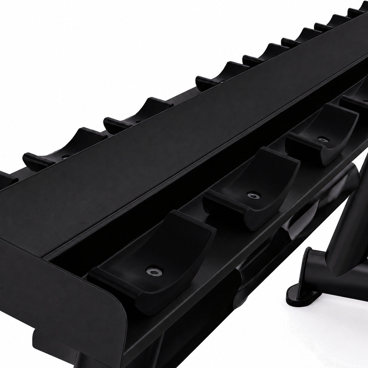 DHZ TITAN Extreme T943 Dumbbell Rack – Professioneller Kurzhantelständer – dumbbell rack kurzhantelstaender obsidian black ablagen detail