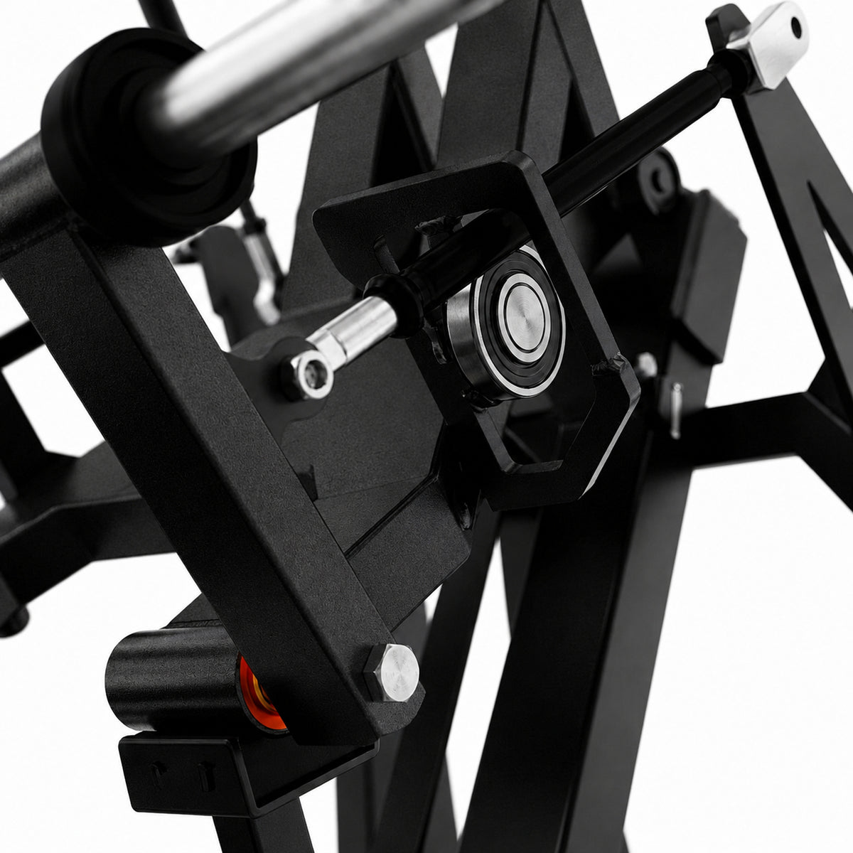 DHZ TITAN Mechanix Y950ZA Leg Press - Plate Loaded Beinpresse für professionelles Bein- und Glute-Training – leg press obsidian black lager gelenk detail