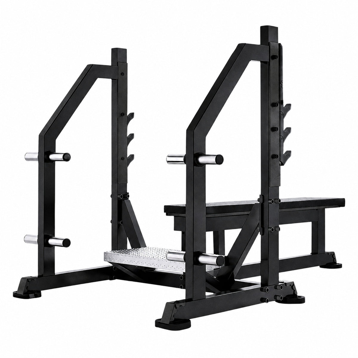 DHZ TITAN Mechanix Y972ZA Olympic Flat Bench - Plate Loaded Flachbank für Langhanteltraining – olympic flat bench obsidian black seitenansicht links