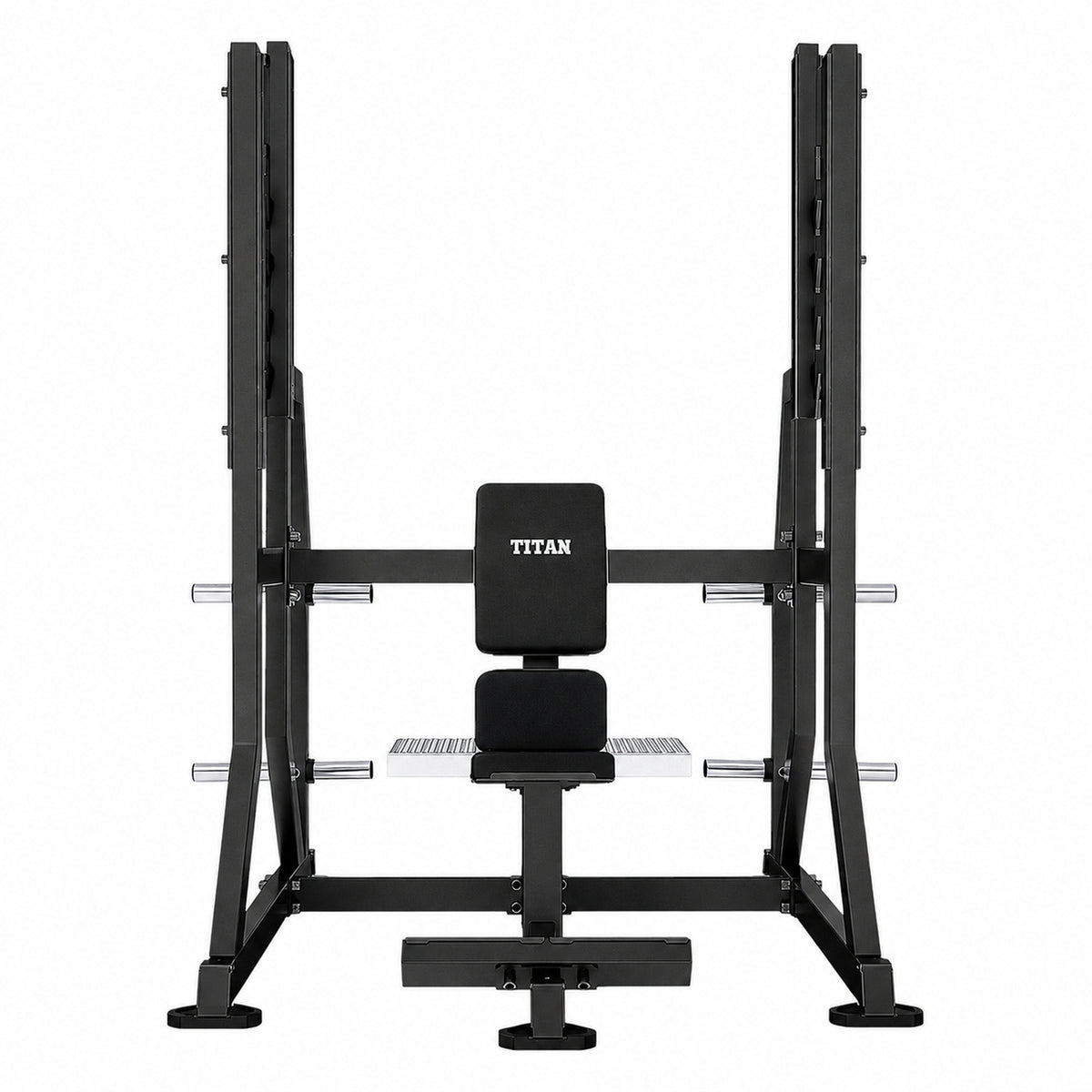 DHZ TITAN Mechanix Y974ZA Olympic Military Bench - Plate Loaded Schulterpresse Bank für Langhanteltraining – olympic military bench obsidian black frontansicht