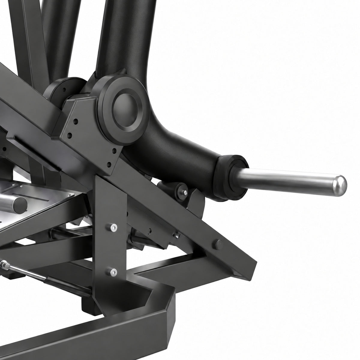 DHZ Y900 Y930L Rudermaschine (Row) mit Einstiegshilfe in Schwarz-Schwarz – Detail der Hantelscheibenaufnahme