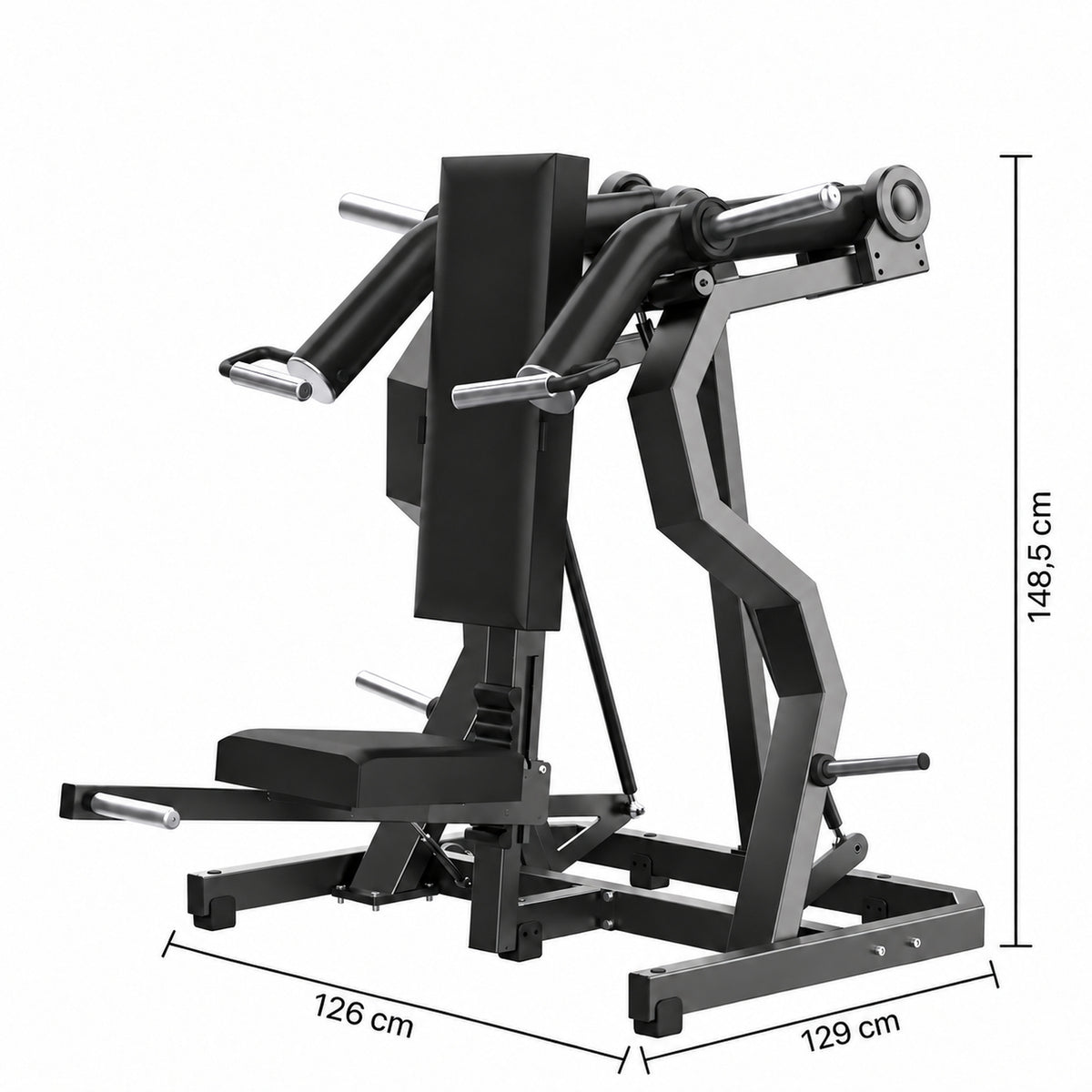 DHZ Y900 Y935L Schulterpresse (Shoulder Press) mit Einstiegshilfe in Schwarz-Schwarz – Maßzeichnung mit Geräteabmessungen