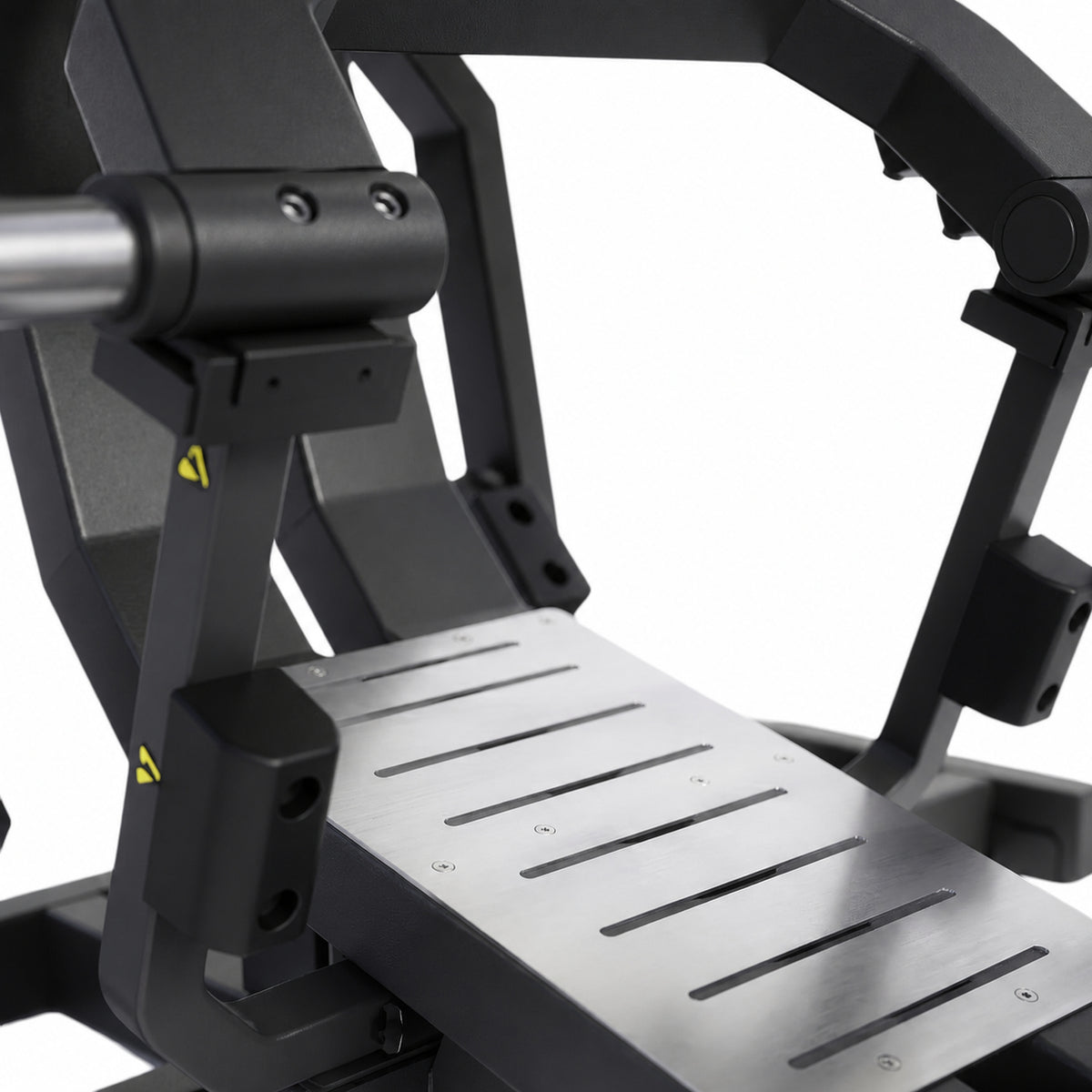 DHZ Y900 Y950 Beinpresse (Leg Press) in Schwarz-Schwarz – Detail von Einstieg und Mechanik