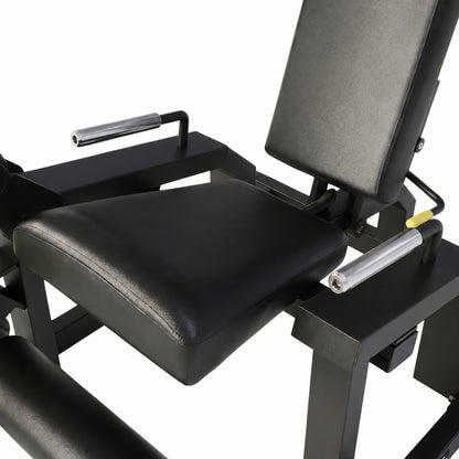 DHZ Y900 Y960 Beinstrecker (Leg Extension) in Schwarz-Schwarz – Detail von Sitz und Haltegriffen