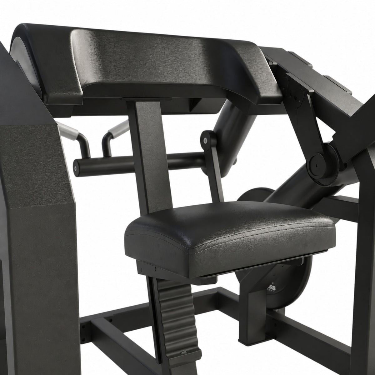 DHZ Y900 Y970 Bizepsmaschine (Biceps Curl) in Schwarz-Schwarz – Detail von Sitz und Armauflage