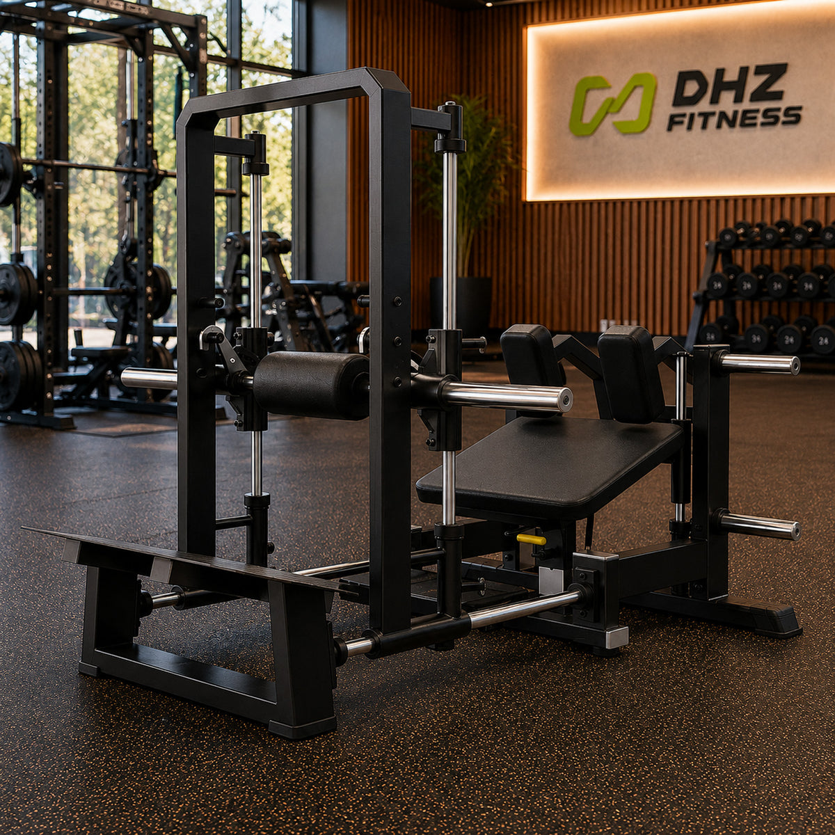 DHZ A609 3D Smith Hip Thrust – Plate Loaded Hip Thrust Maschine – Geräteansicht im professionellen Fitnessstudio