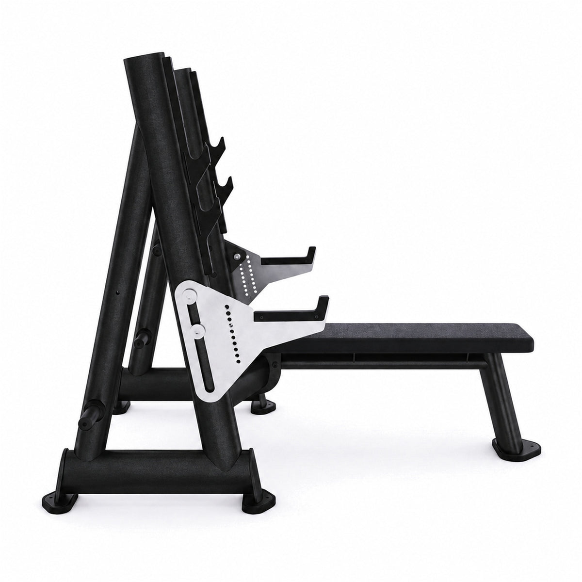 DHZ TITAN Extreme T933 Olympic Flat Bench – Professionelle olympische Flachbank mit Hantelablagen – olympic flat bench langhantelbank obsidian black seitenansicht