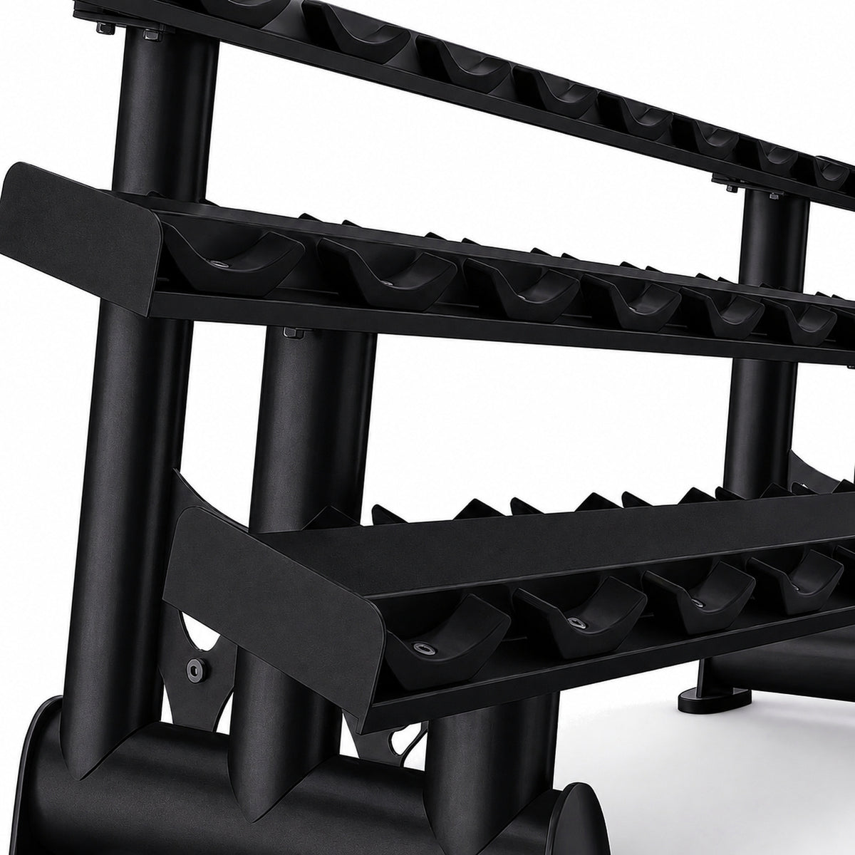 DHZ TITAN Extreme T944 3-Tier Dumbbell Rack – Kurzhantelständer – 3 tier dumbbell rack obsidian black rahmen ablagen detail