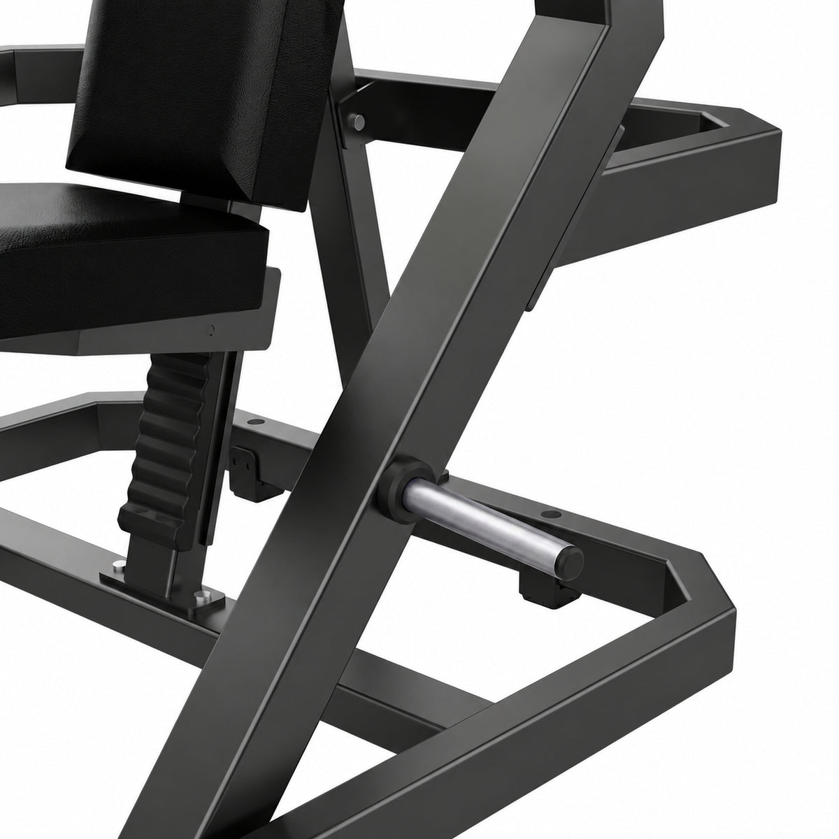 DHZ Y900 Y905 Brustpresse (Chest Press) – Detail von Rahmen und Hantelscheibenablage
