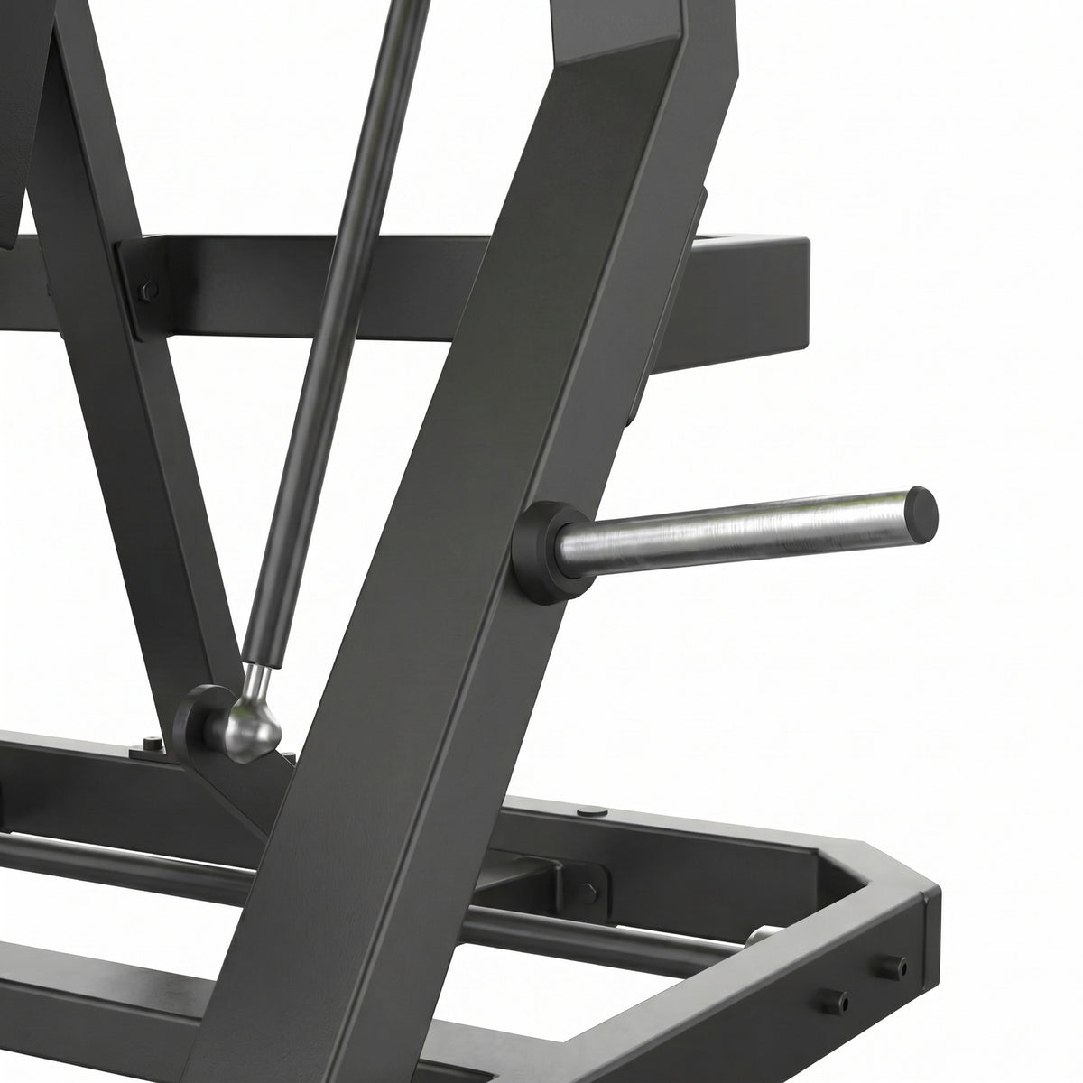 DHZ Y900 Y915L Schrägbank-Brustpresse (Incline Chest Press) mit Einstiegshilfe – Detail von Rahmen und Hantelscheibenablage