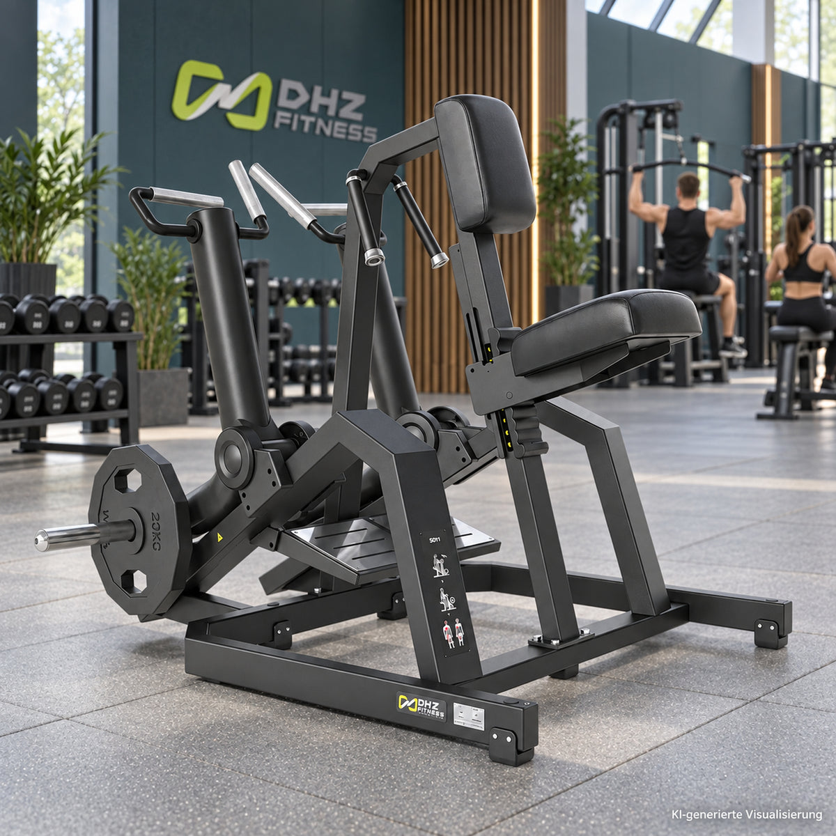 DHZ Y900 Y930 Rudermaschine (Row) in Schwarz-Schwarz in einem modernen Fitnessstudio – KI-generierte Visualisierung