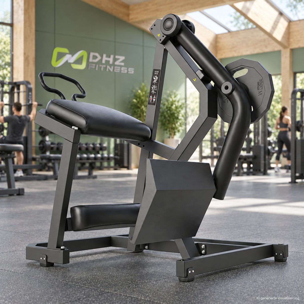 DHZ Y900 Y940 Glute-Kickback-Maschine (Rear Kick) in Schwarz-Schwarz in einem modernen Fitnessstudio – KI-generierte Visualisierung