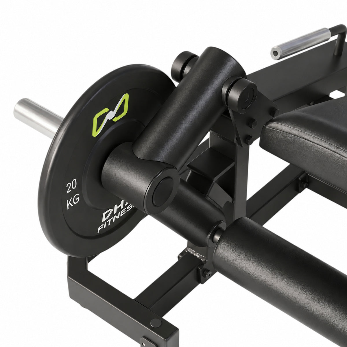DHZ Y900 Y960 Beinstrecker (Leg Extension) in Schwarz-Schwarz – Detail der Hantelscheibenaufnahme