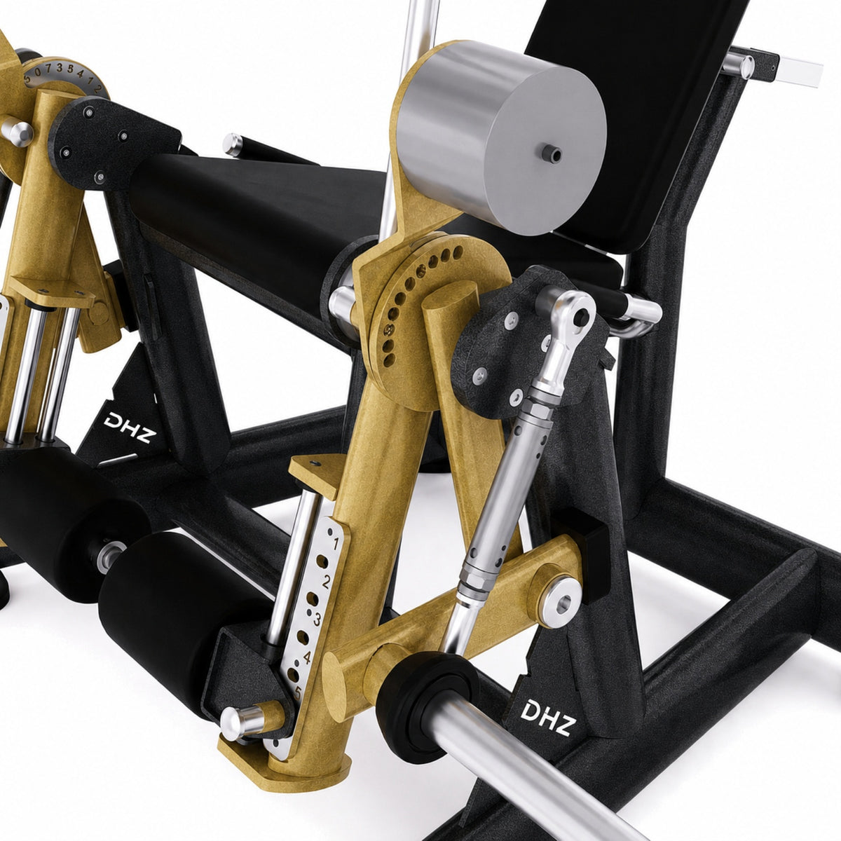 DHZ TITAN Extreme T906 Alternate Leg Extension – Beinstrecker für isoliertes Quadrizepstraining – alternate leg extension schwarz gold mechanik detail