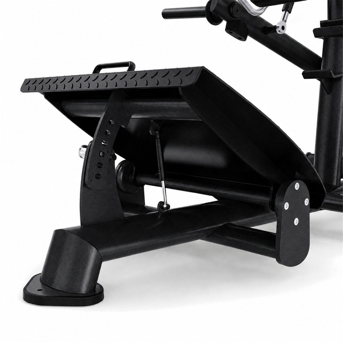 DHZ TITAN Extreme T911 Power Squat – Kniebeugenmaschine für Bein- und Gesäßtraining – power squat obsidian black fussplatte detail