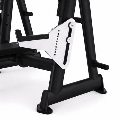 DHZ TITAN Extreme T933 Olympic Flat Bench – Professionelle olympische Flachbank mit Hantelablagen – olympic flat bench langhantelbank obsidian black sicherheitsablage detail