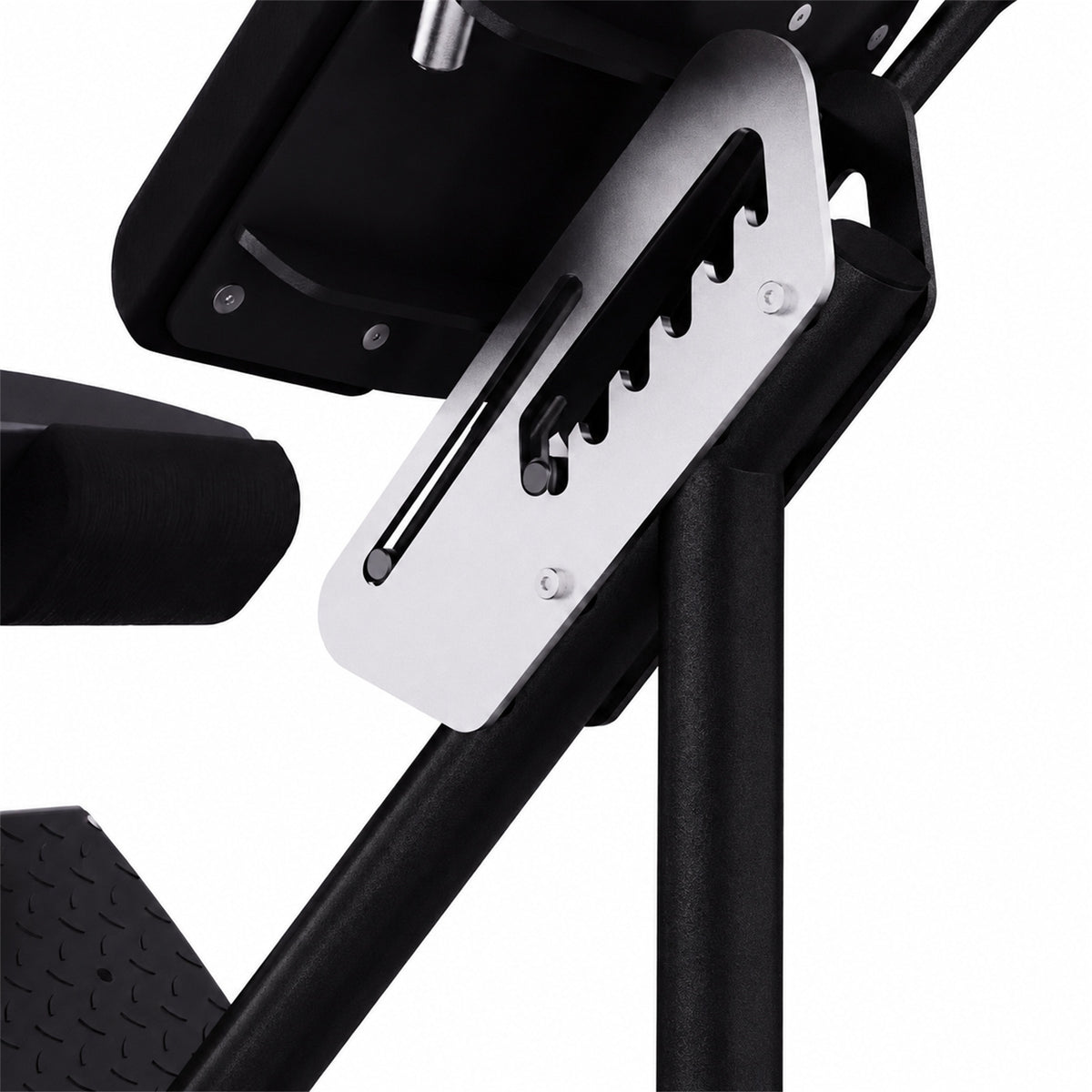 DHZ TITAN Extreme T935 Back Extension – Professionelle Hyperextension Bank – Detailansicht der Geräteverstellung in Obsidian Black