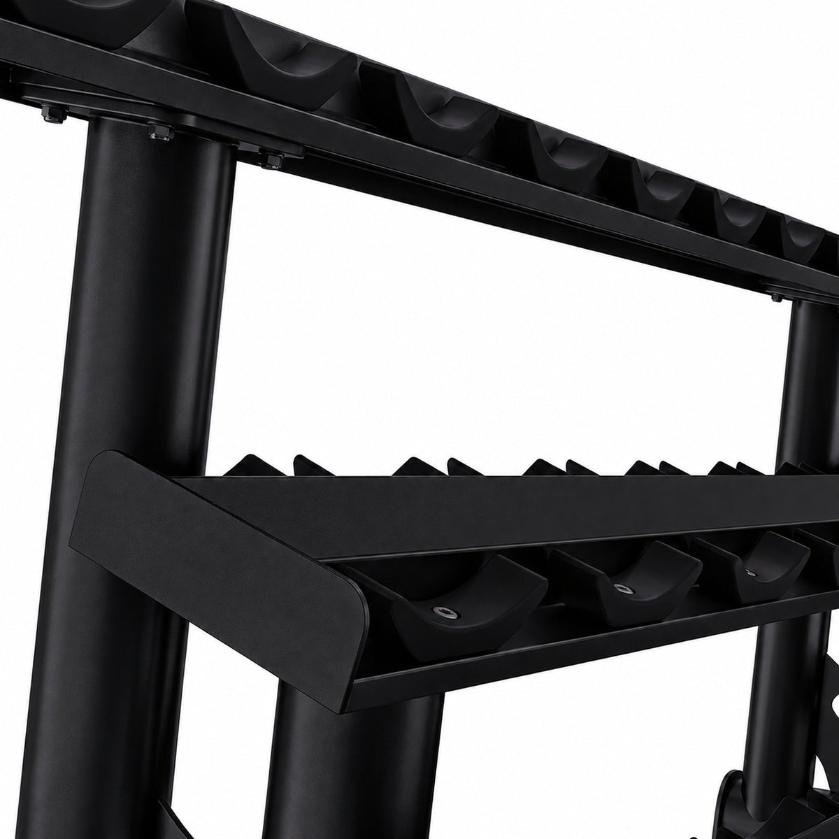 DHZ TITAN Extreme T944 3-Tier Dumbbell Rack – Kurzhantelständer – 3 tier dumbbell rack obsidian black ablagen detail