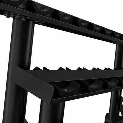 DHZ TITAN Extreme T944 3-Tier Dumbbell Rack – Kurzhantelständer – 3 tier dumbbell rack obsidian black ablagen detail