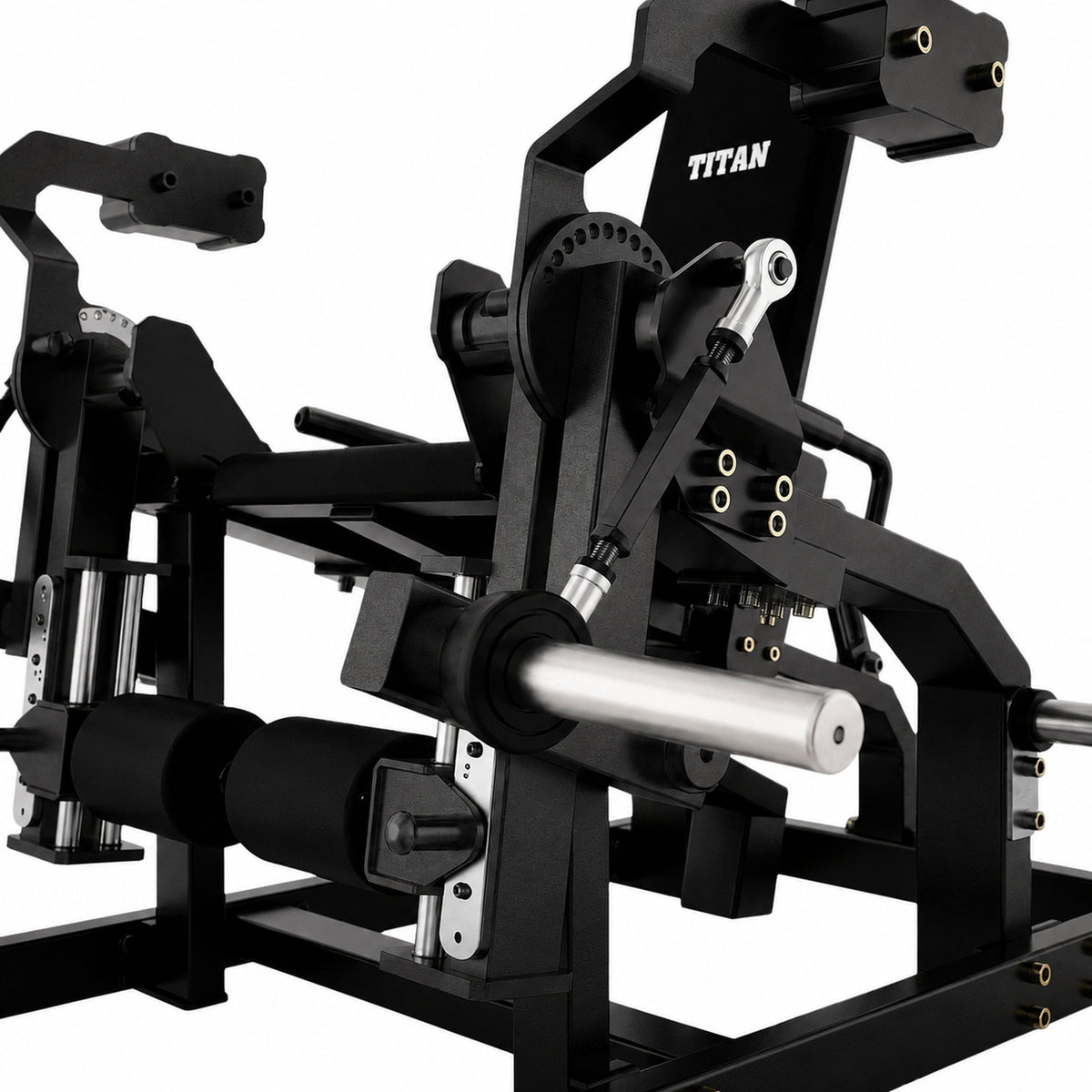 DHZ TITAN Mechanix Y960ZA Leg Extension - Plate Loaded Beinstrecker für isoliertes Quadrizeps-Training – leg extension obsidian black verstellung detail