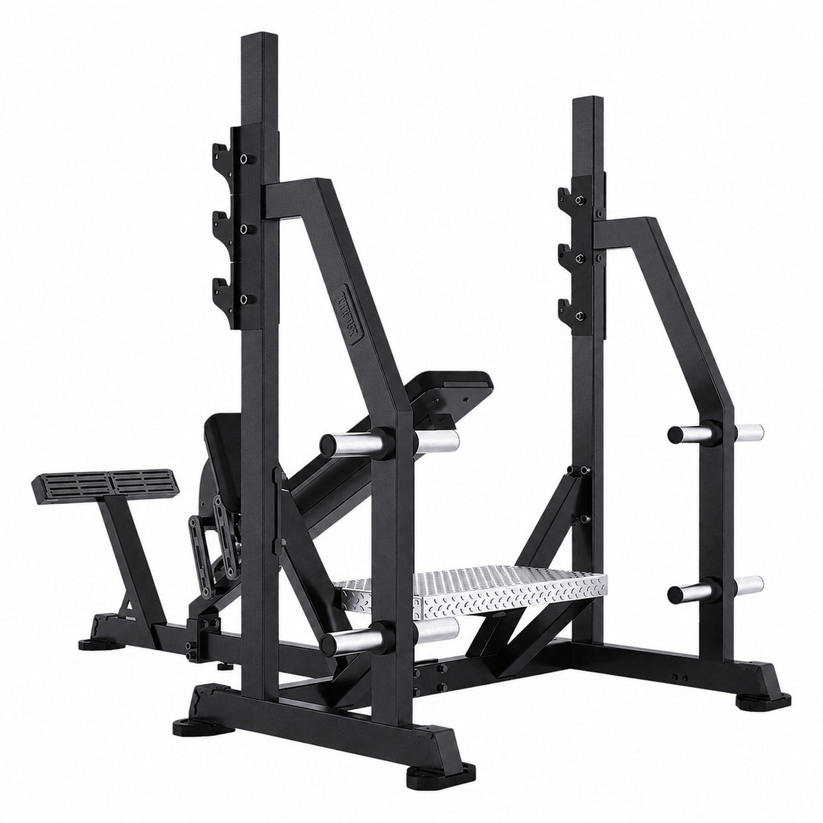 DHZ TITAN Mechanix Y971ZA Olympic Incline Bench - Plate Loaded Schrägbank für Langhanteltraining – olympic incline bench obsidian black rueckansicht