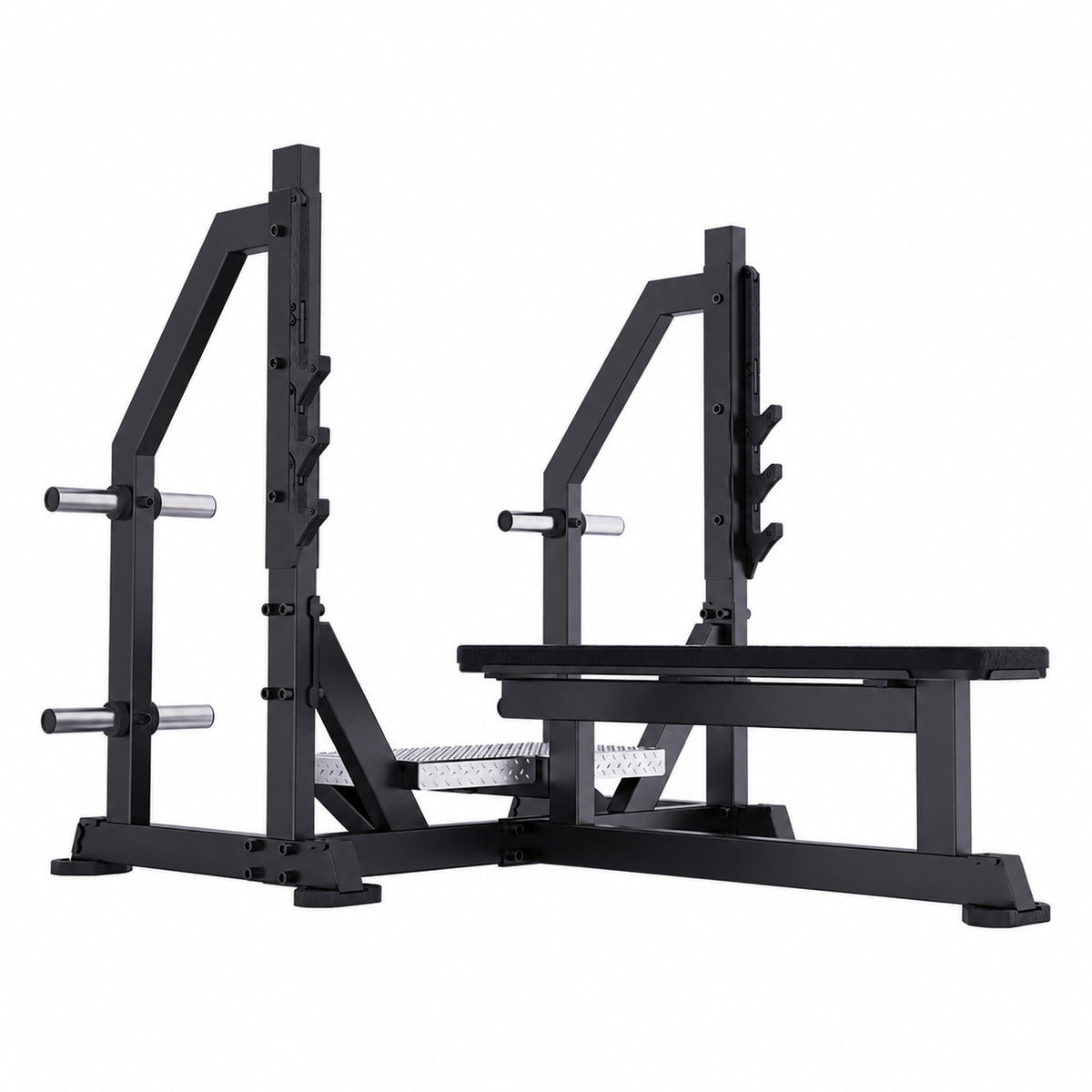 DHZ TITAN Mechanix Y972ZA Olympic Flat Bench - Plate Loaded Flachbank für Langhanteltraining – olympic flat bench obsidian black rueckansicht