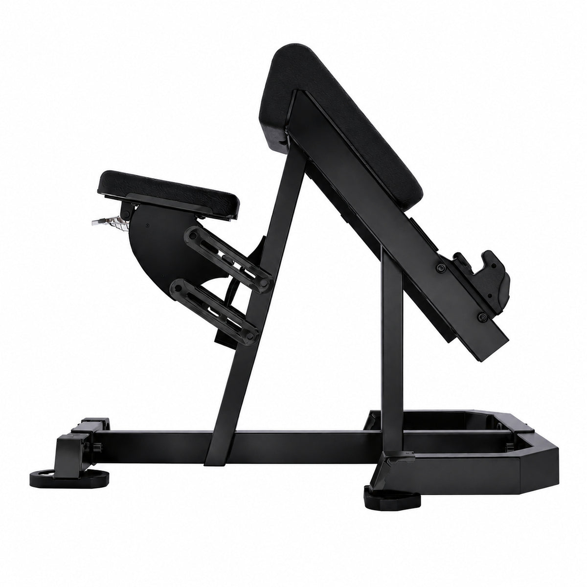 DHZ TITAN Mechanix Y976ZA Seated Preacher Curl - Plate Loaded Bizepsbank für isoliertes Armtraining – seated preacher curl obsidian black seitenansicht