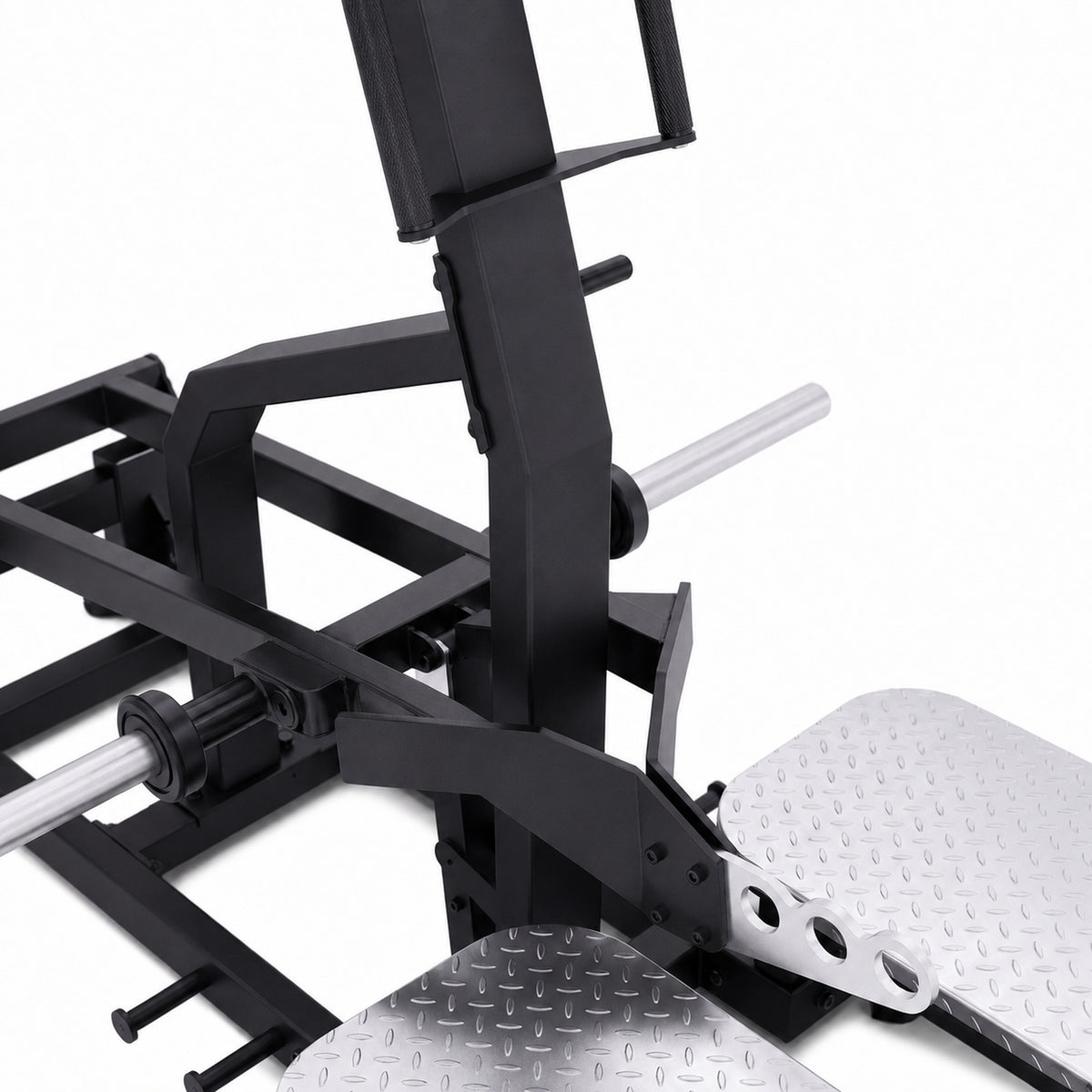 DHZ TITAN Mechanix Y986ZA Belt Squat – Plate Loaded Kniebeugenmaschine – dhz titan mechanix y986za belt squat obsidian black hebelmechanik detail 