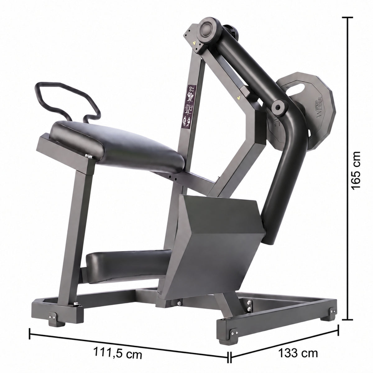DHZ Y900 Y940 Glute-Kickback-Maschine (Rear Kick) in Schwarz-Schwarz – Maßzeichnung mit Geräteabmessungen