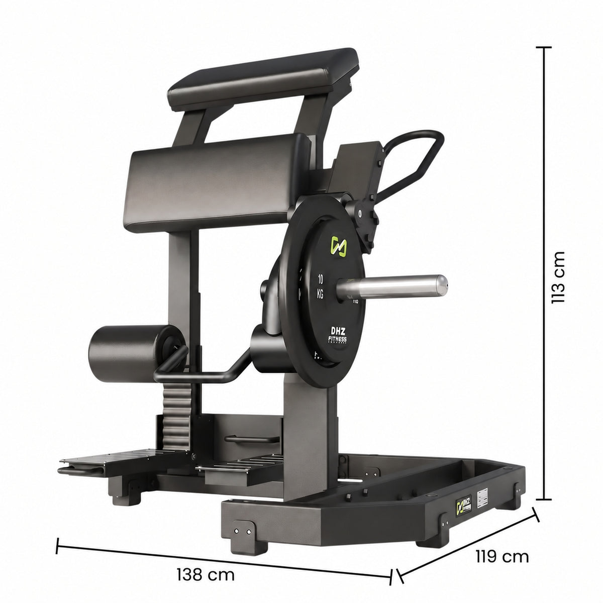 DHZ Y900 Y955 Beinbeuger (Leg Curl) in Schwarz-Schwarz – Maßzeichnung mit Geräteabmessungen