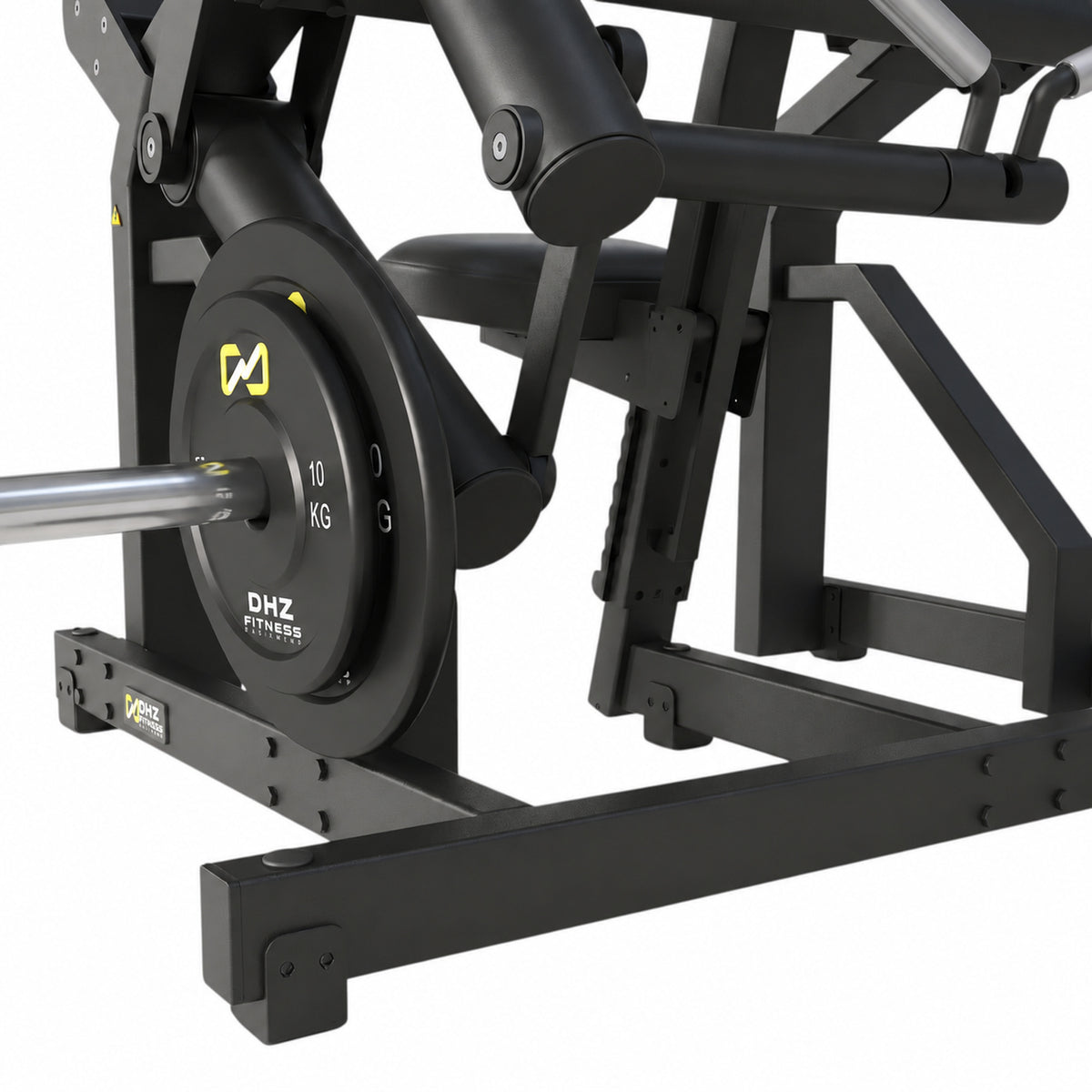 DHZ Y900 Y970 Bizepsmaschine (Biceps Curl) in Schwarz-Schwarz – Detail der Hantelscheibenaufnahme