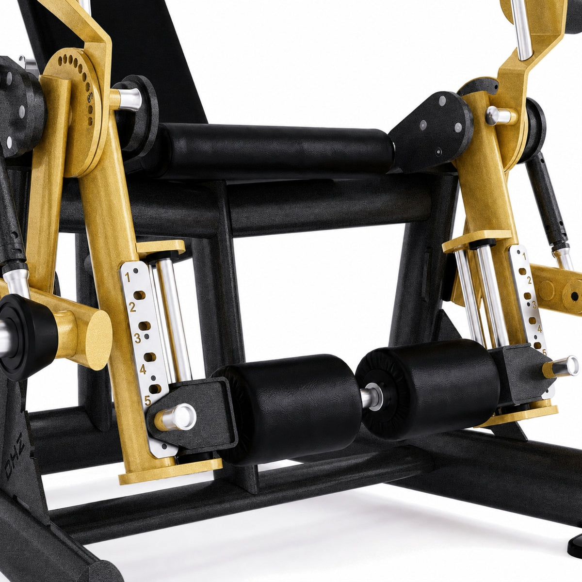 DHZ TITAN Extreme T906 Alternate Leg Extension – Beinstrecker für isoliertes Quadrizepstraining – alternate leg extension schwarz gold rollen detail