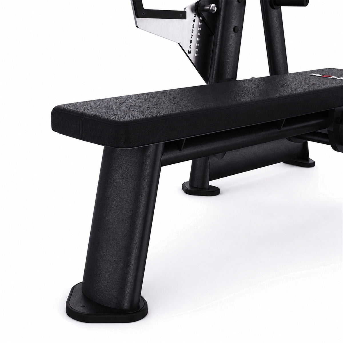 DHZ TITAN Extreme T933 Olympic Flat Bench – Professionelle olympische Flachbank mit Hantelablagen – olympic flat bench langhantelbank obsidian black polster rahmen detail