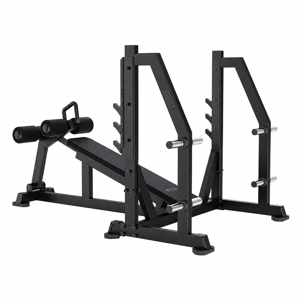 DHZ TITAN Mechanix Y973ZA Olympic Decline Bench - Plate Loaded Negativbank für Langhanteltraining – olympic decline bench obsidian black perspektivansicht links